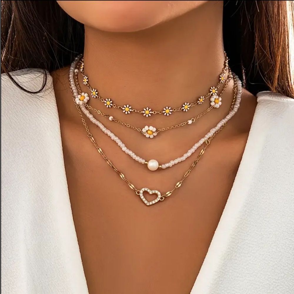 Boho Beaded Multilayered Gold Necklace